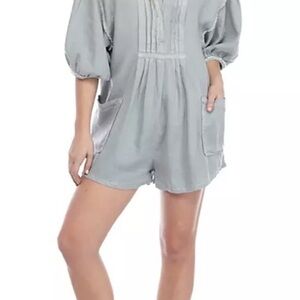 Free People Tomboy Pintucked Grey Pleated Romper
